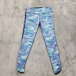 RBX Leggings Womens M Blue Space Dye Striped Side Stripe Crop Ankle Yoga Workout